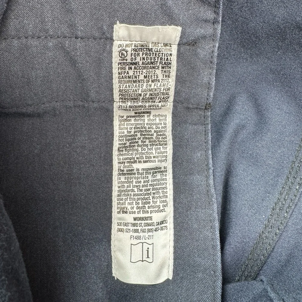 Workrite FR Flame Resistant Pants Mens 34x29 Blue NOMEX Aramid 401NX75NB
